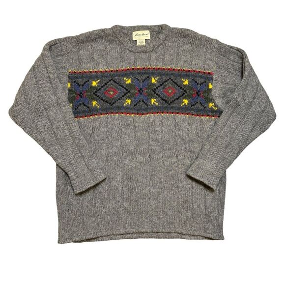 Eddie Bauer Vintage Men's Grey Pullover 100% Wool Sweater Size Medium - Picture 1 of 8